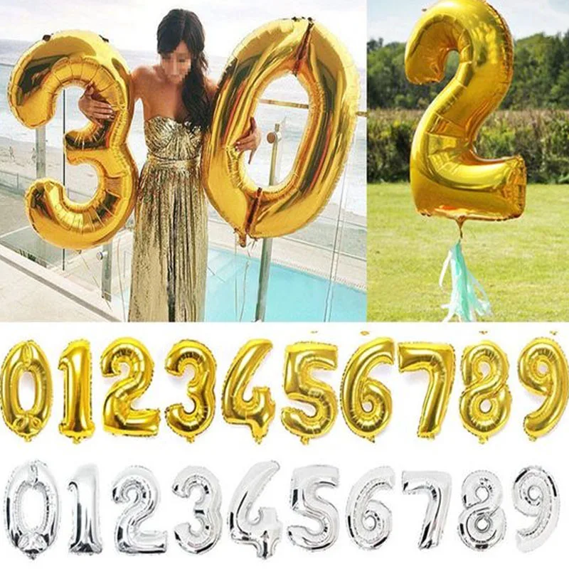 32 дюймовые золотые серебряные большие фотообои огромные цифры день рождения