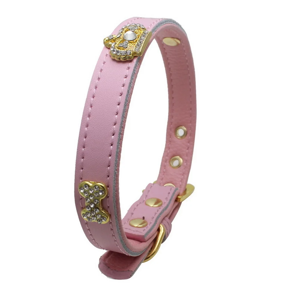 Из натуральной кожи Домашние животные воротник горный хрусталь кости цепь