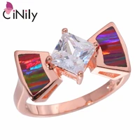 cinily created orange fire opal white stone rose gold color wholesale for women jewelry wedding party gift ring size 6 9 oj9244