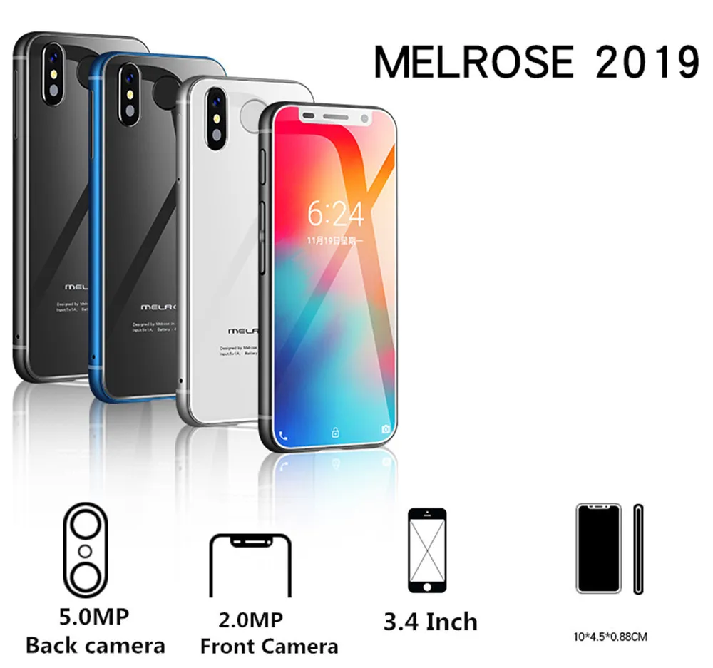 Супер Мини Melrose 4G Lte маленький смартфон 3,4 ''MTK6739 четырехъядерный Android 8,1 отпечаток пальца ID 2000 мАч мобильный телефон