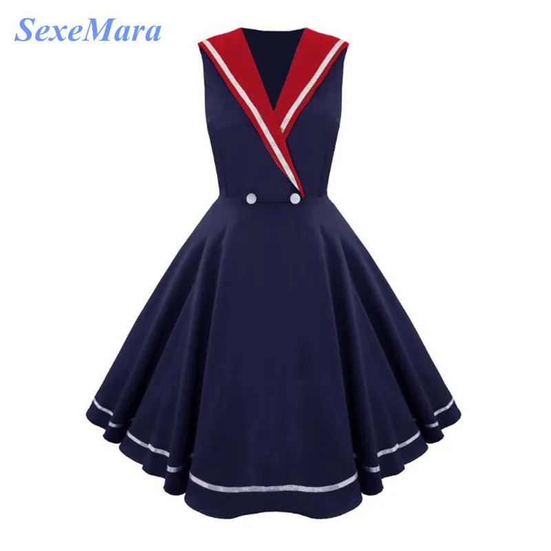 SexeMara New Christmas Year Red V Neck Vintage 50s Rockabilly Housewife Casual Full Circle Swing Dress Party Vestidos | Женская одежда