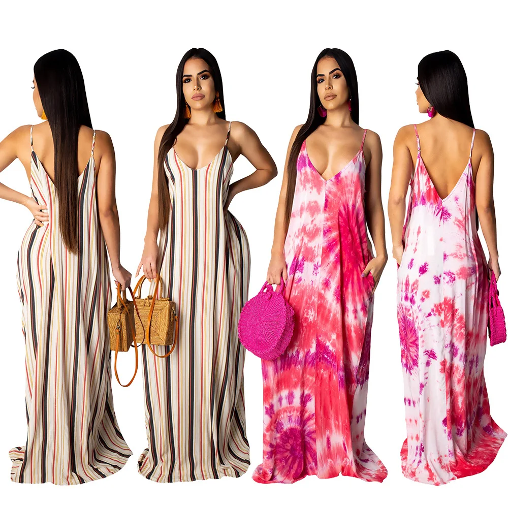 Платье женское длинное с V-образным вырезом хлопковое Длинное свободное платье в