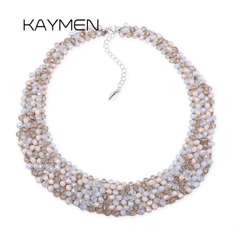 

Kaymen Luxury Unique Handmade Strands Knitting Crystal Choker Necklace for Women Statement Necklace Wedding Party Gift NK-01653