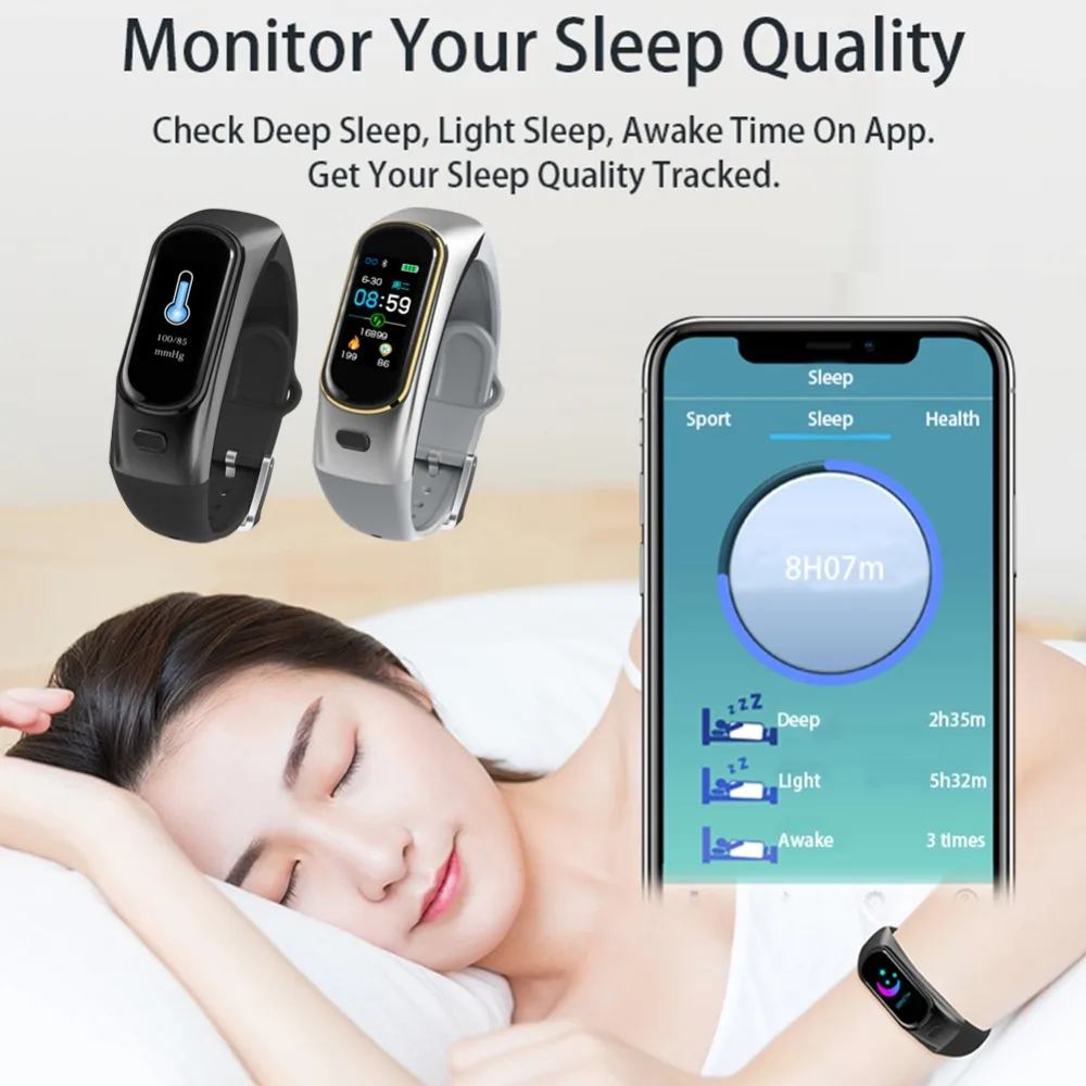 2019 Bluetooth беспроводные звонки наушники Smartband сердечного ритма кровяное давление