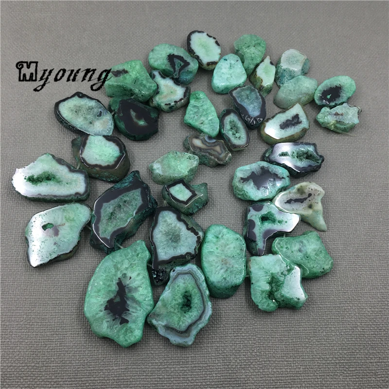Агаты кварца геоде плиты в произвольной Форме Подвески зеленый необработанные