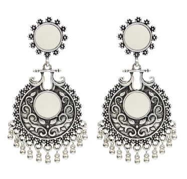 Silver Афган Винтаж Серебряный оксидированный металл серьги jhumka для женщин Бохо уникальные индийские Африканские Этнические вечерние ювелирные изделия кисточкой Pendientes - Окраска металла: Silver