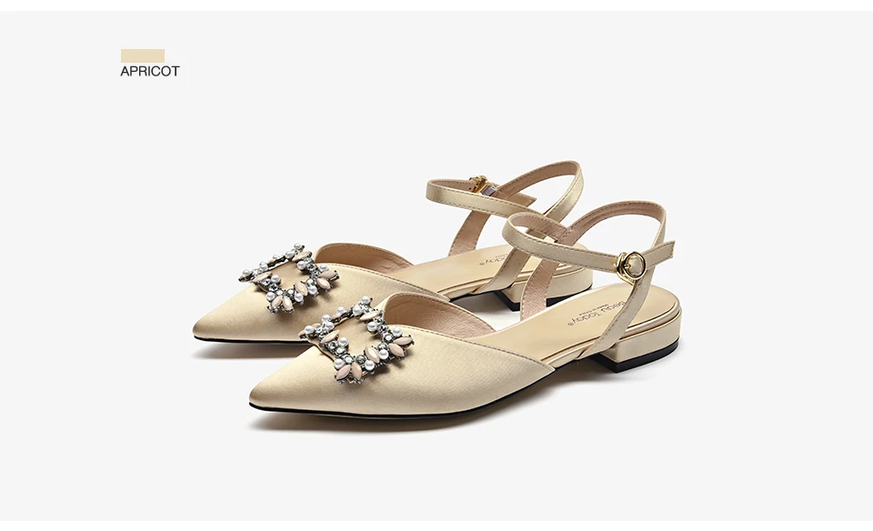 BeauToday Crystal Sandals Women Satin Cloth Pointed Toe Buckle Strap Ladies Party Wedding Summer Flats Handmade 32144