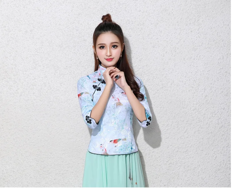 Sheng Coco 9 цветов китайские Топы Ципао Женская футболка Китай Mujer лето узор Cheongsam Китайская традиционная блуза одежда