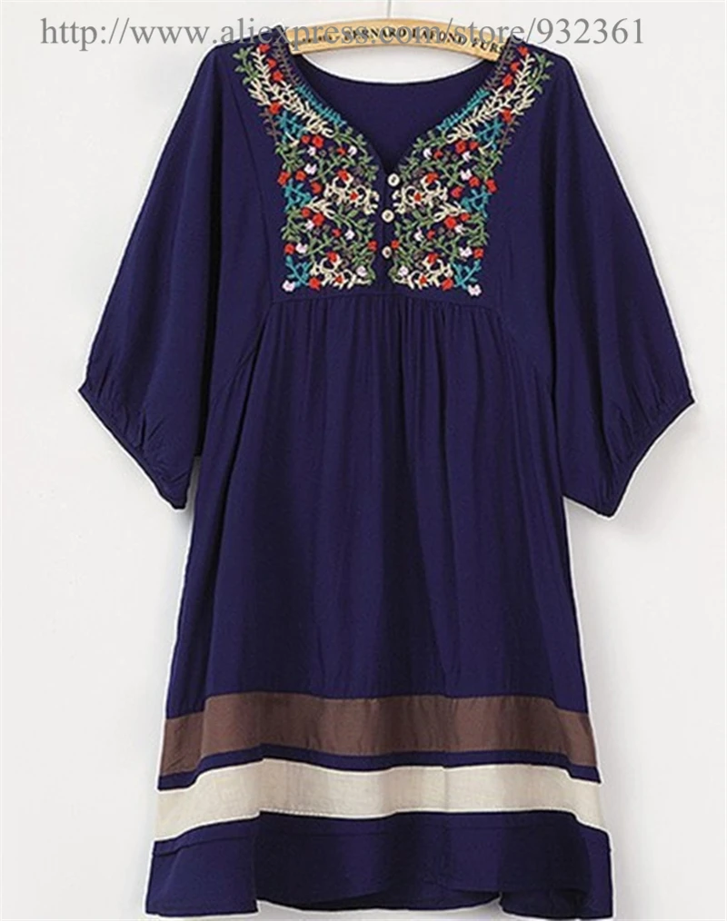 Женское винтажное платье-мини с цветочной вышивкой V-образным вырезом | Женская