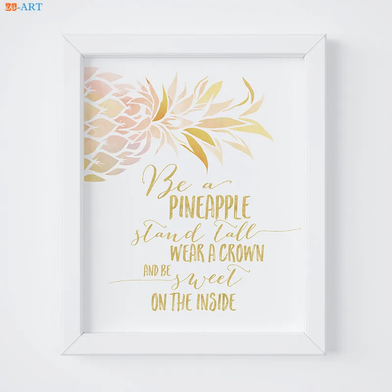 Flamingo Pineapple Print Poster Watercolor Gold Nursery Decor Quote Canvas Paianting Wall Art Pictures Living Room Home Decor