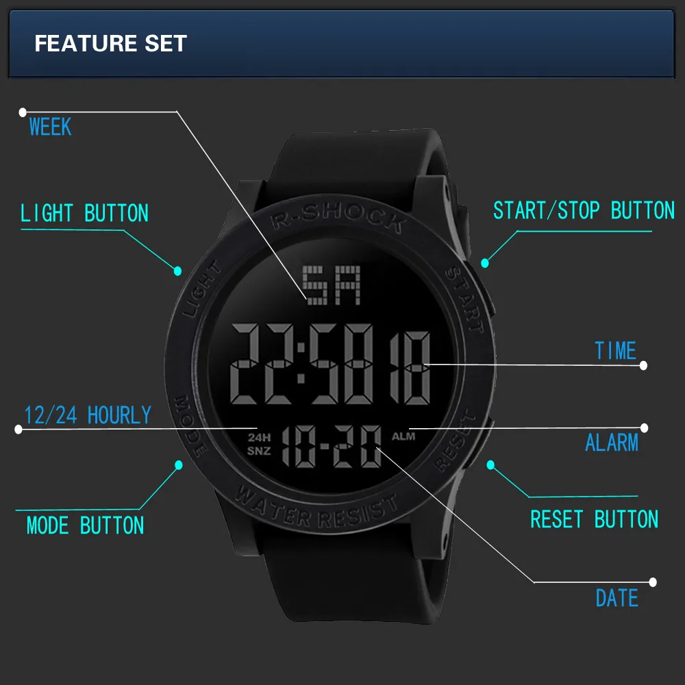Masculino Mens Watches Fashion Waterproof Men's Boy LCD Digital Stopwatch Date Rubber Sport Wrist Watch For Men Relojes | Наручные