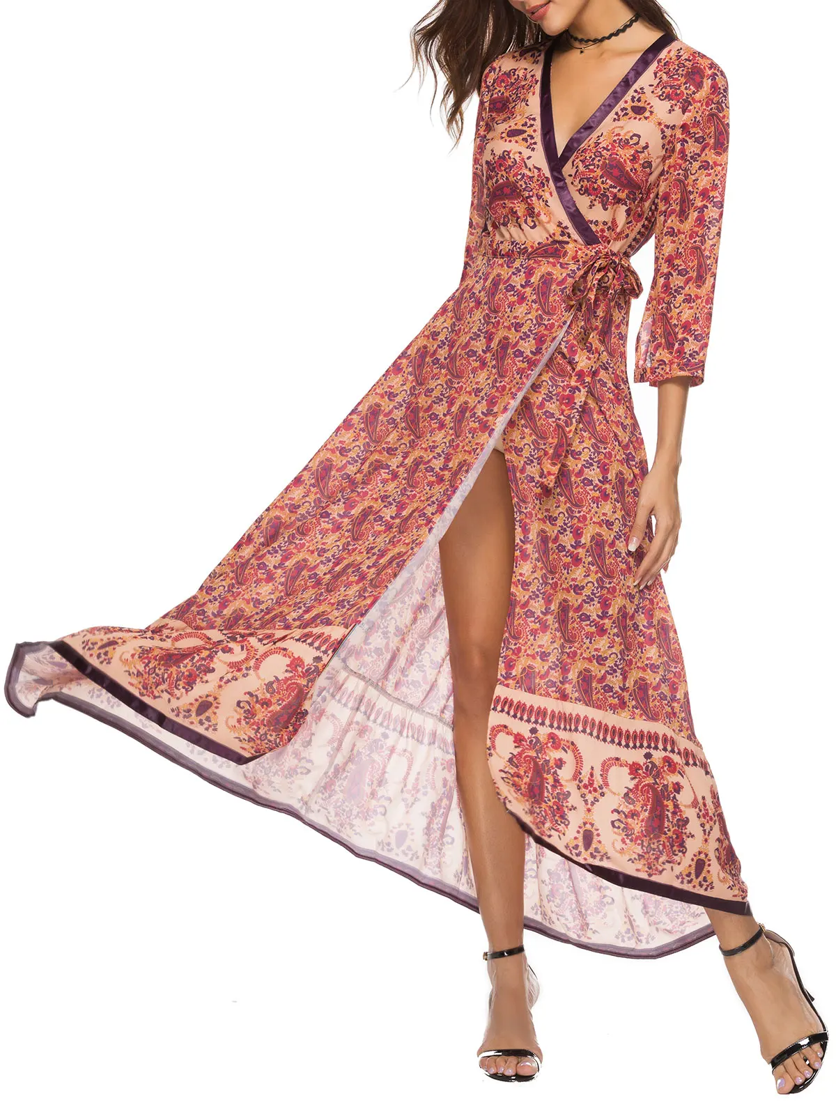 Женское богемное Платье туника VESTLINDA Пляжное с принтом пейсли v образным вырезом