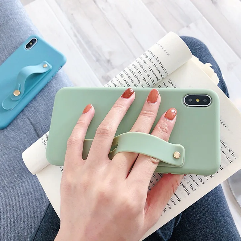 Fashion Candy Color Wrist Strap Hand Band Soft Silicone Couples Case For iphone X XS Max XR 6 6S 7 8 Plus Stand Phone Cover |