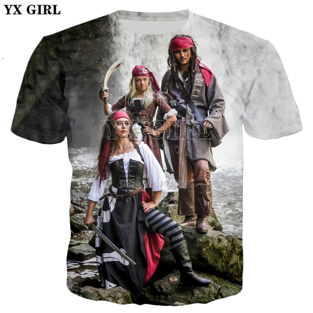 YX GIRL Jack Sparrow, футболка с 3d принтом из фильма Пираты Карибы, новинка, Мужская/женская летняя стильная повседневная футболка