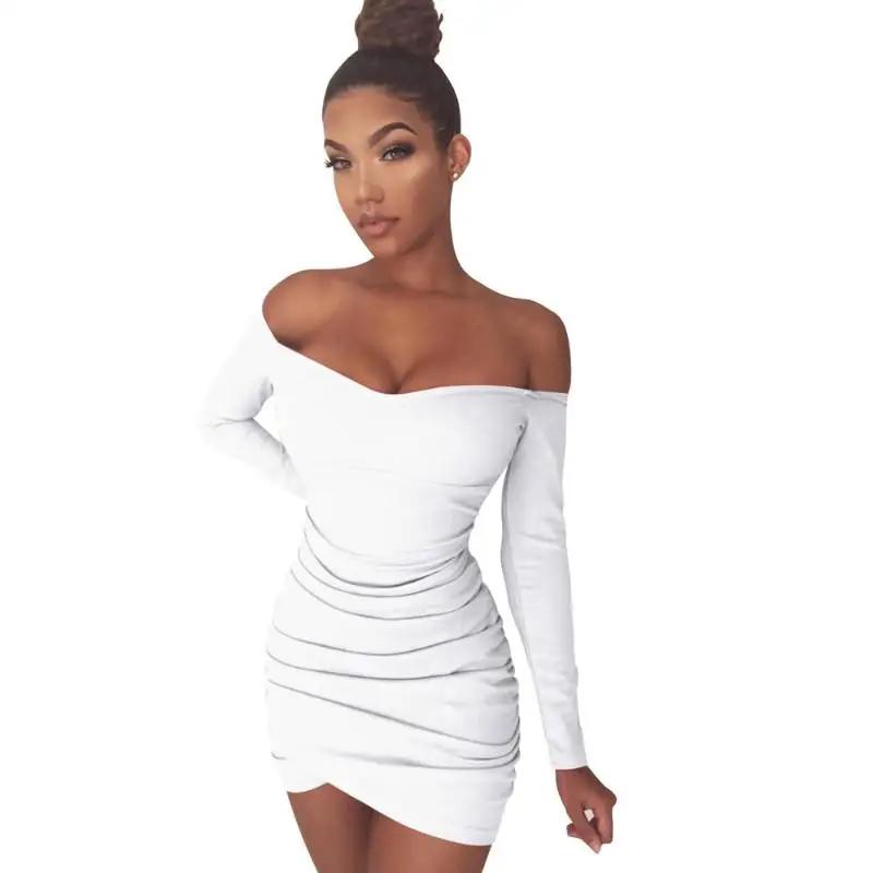2018 Для женщин осень одежда с длинным рукавом мини платье Сексуальная плеча