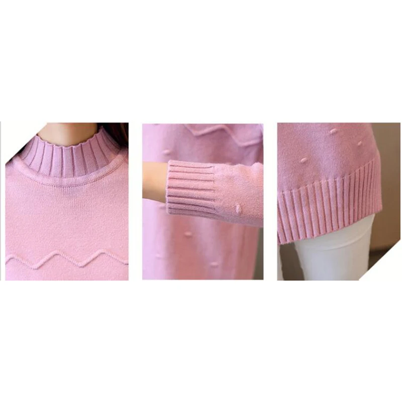 2018 Women's Spring Half Turtleneck Sweater Long Loose Bottom Knit Yellow Gray Apricot Pink Elegant Warm Outside | Женская одежда