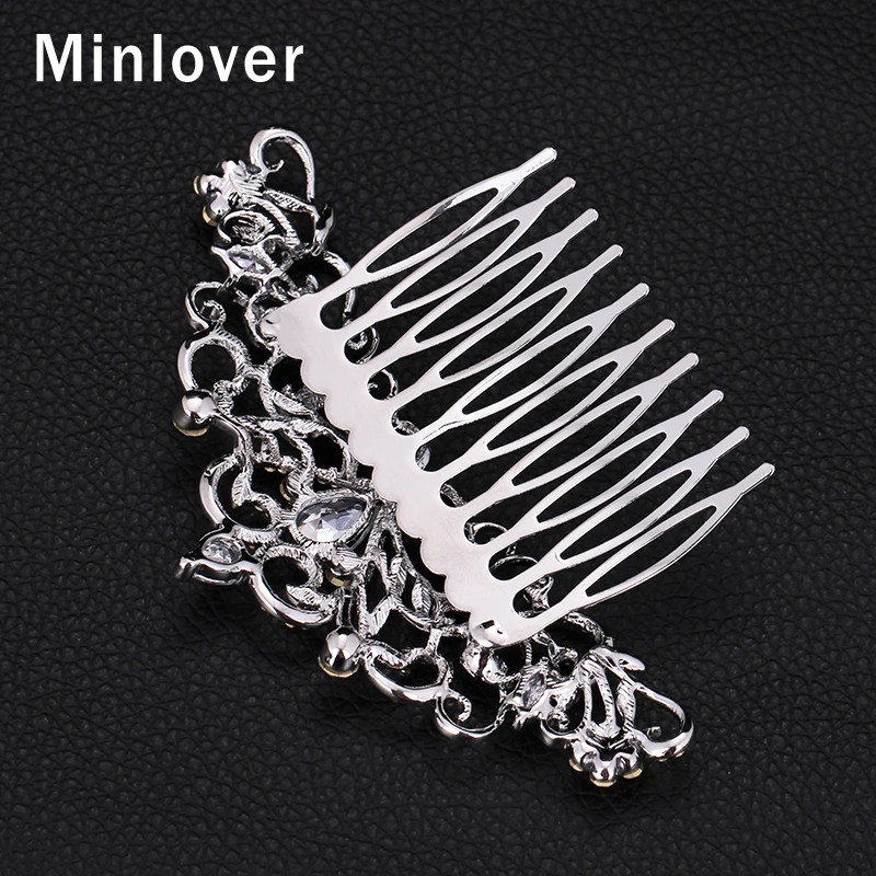 Женские заколки для волос Minlover серебристые с кристаллами романтические сердцем