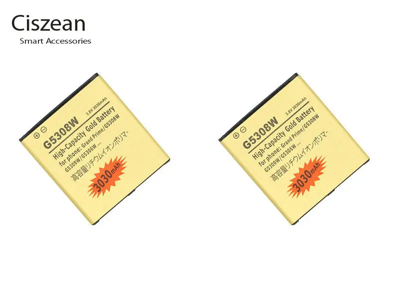 Ciszean 2x3030 mAh запасная батарея золотого цвета для Samsung Galaxy Grand Prime G530F G531F G5308W J5 (2015) J500F
