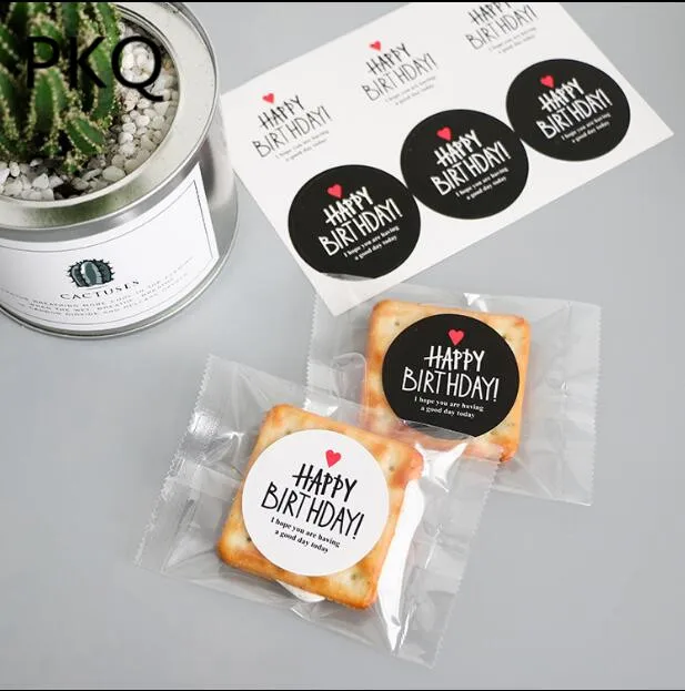 120pcs/lot Happy Birthday With Heart Round Sticker Gift Package Decorative Sealing Label White Black | Дом и сад