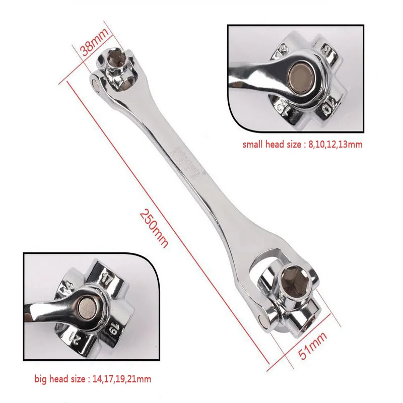 Многофункциональный гаечный ключ 8 в 1 шестигранные головки гнездо 8-21 мм вращение