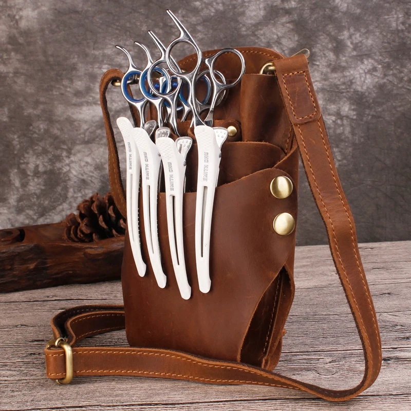 Men Crazy Horse Leather Hair Pet Beauty Scissor Crossbody Bag Fanny Waist Pack Handmade Genuine Messeneger Shoulder | Багаж и сумки