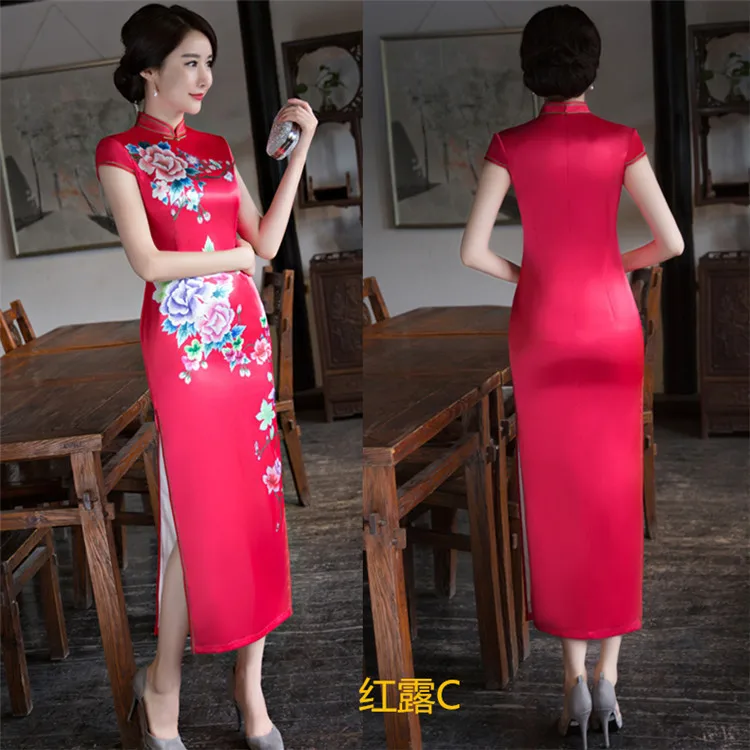 Традиционное современное китайское платье Ципао cheongsam свадебное платье для женщин летнее женское длинное красное зеленое черное размера плюс шелк