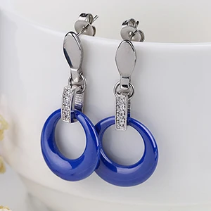 Blue Earrings Новые модные синие розовые серьги-гвоздики, Керамические Серебряные женские серьги, индивидуальное издание, геометрические круглые ювелирные изделия - Окраска металла: Blue Earrings
