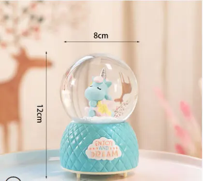 Small Blue 8-10 см милые единороги снежные шары стеклянная музыкальная шкатулка домашнее настольное украшение Свадьба День рождения Рождество год подарки - Цвет: Small Blue