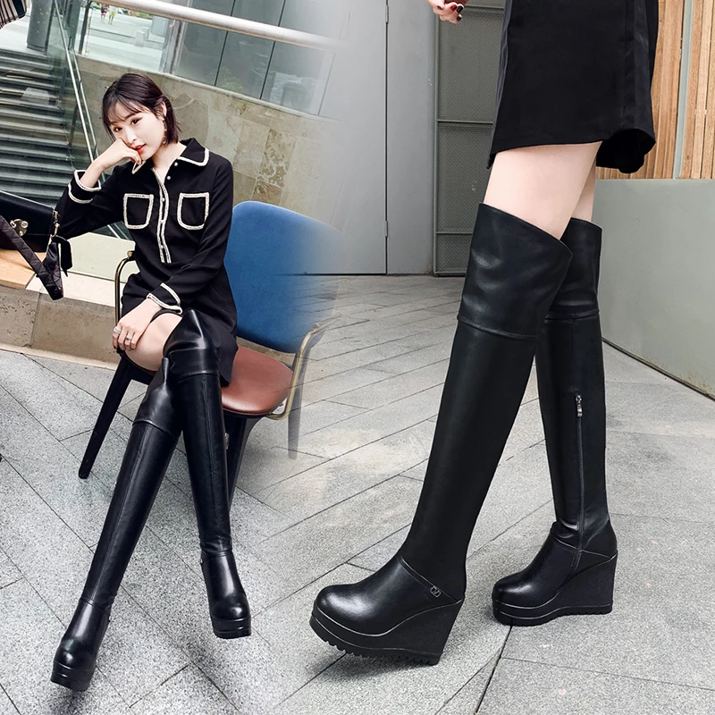 INS/хит продаж женские ботфорты из натуральной кожи высокие сапоги 22-25 см на молнии