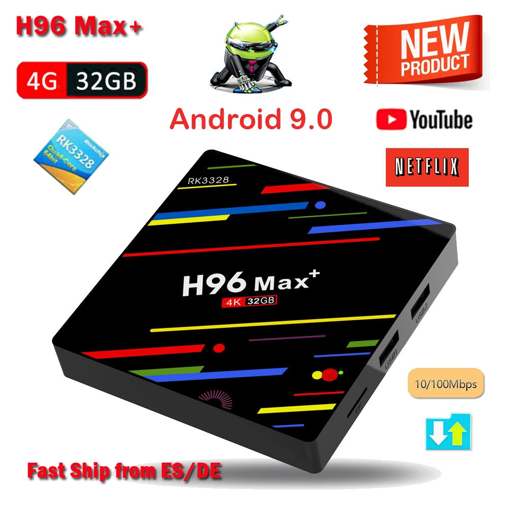 H96 Max Plus Android 9 0 ТВ приставка RK3328 4 Гб ОЗУ 32 ПЗУ телеприставка к H.265 HDR10 USB 3 wifi HD Смарт