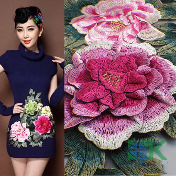 Новинка тяжелая вышивка большая кружевная нашивка трехмерная аппликация ткань