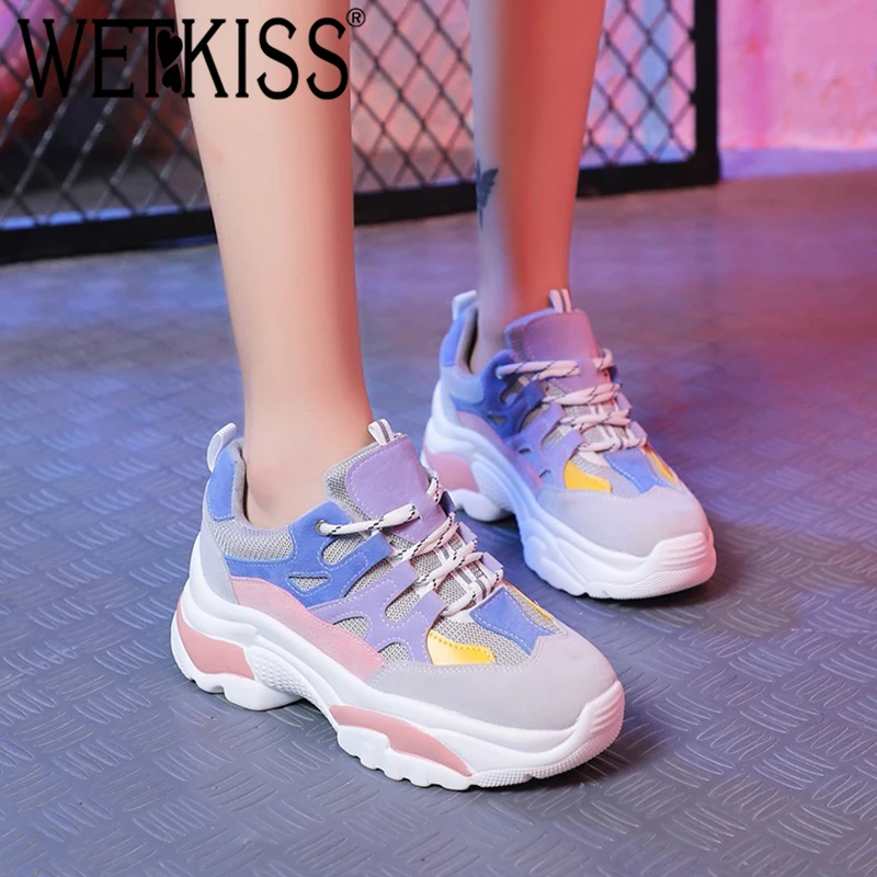 WETKISS/модная повседневная обувь на плоской подошве; женская обувь на шнуровке с круглым носком; обувь для дошкольников; женские кроссовки; обувь на платформе для девочек
