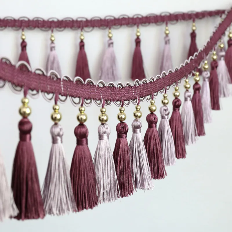 XWL 12M/Lot Double Color Plating Beads Curtain Lace Accessories Tassel Fringes Trim Ribbon DIY For Sofa Stage Home Textile Decor | Дом и сад