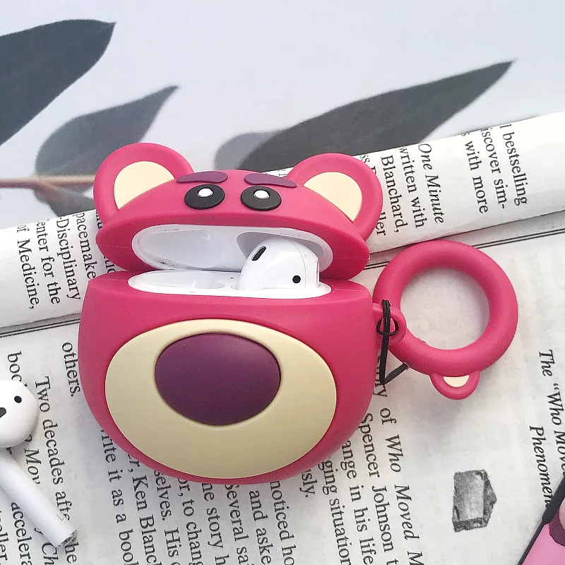 Мягкий силиконовый чехол Airpods для Apple Airpods 1/2 с мультяшным медведем, силикагелевый чехол для зарядки наушников, чехол с защитой от потери