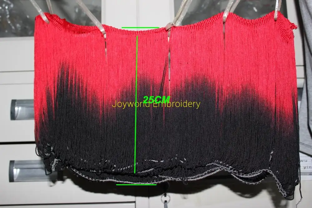 YACKALASI Dip Dye Ombre бахрома кисточка мягкий искусственный шелк латинский макраме танцевальное платье отделка юбка для самбы кисточкой Красный Черный 25 см