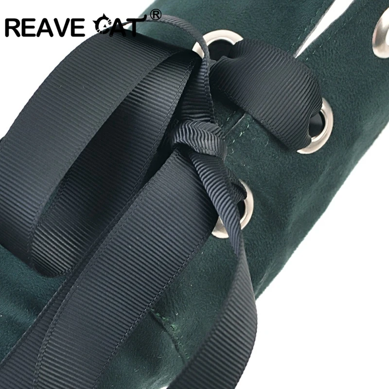 Reave Cat/Сапоги до колена сзади узел молния Для женщин сапоги на среднем каблуке из флока с острым носком модные, пикантные осень-зима одноцветное Большие размеры A112