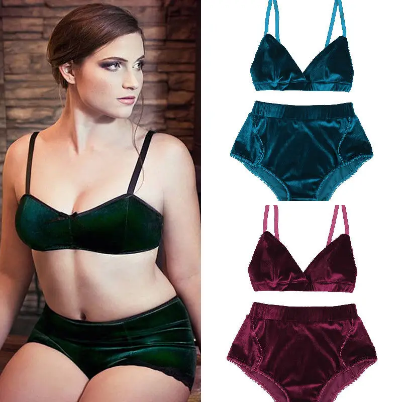 

Sexy Velvet Lingerie Bra and Briefs Set Women Underwear Soft Trim Sets Push Up Bra Sets High Waist Panties
