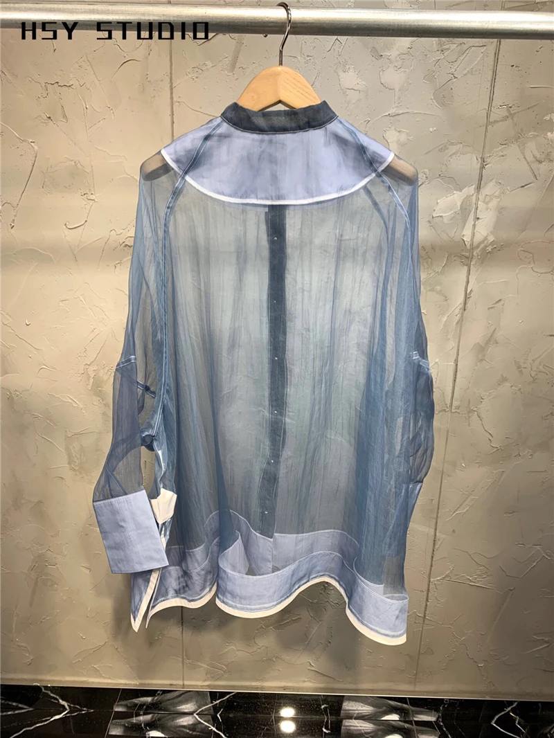 【HSY Studio】 2019 Новинка осени модные ins Женская шелковая блуза из органзы пальто