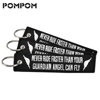 5 pcs never drive faster than your guardian angel can fly keychains for motorcycles keys stitch oem keychain key fobs 8 chaveiro