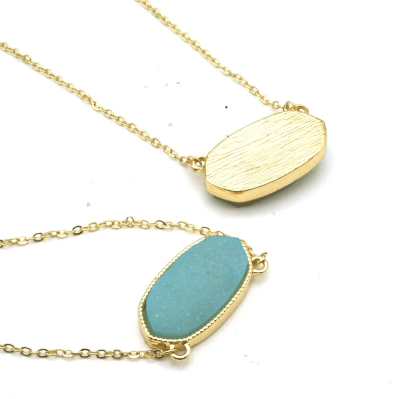 7 цветов Druzy Кулон из друзы ожерелья Шестигранная Смола Druse золотой воротник