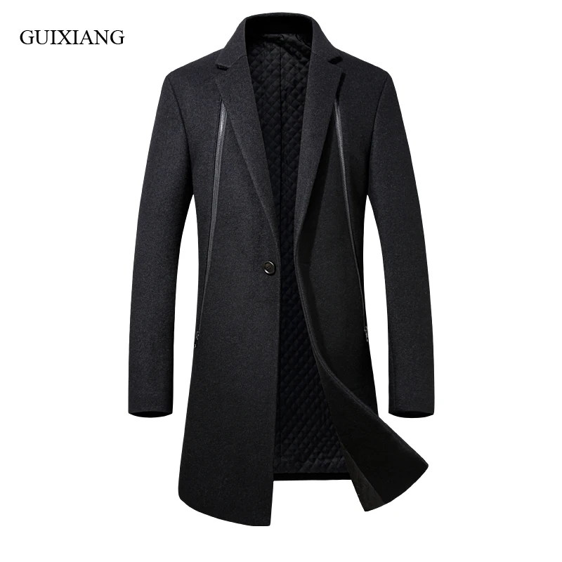 

2017 new arrival Winter Style men boutique woolen overcoats business casual single button slim cotton warm trench coat sizeS-3XL