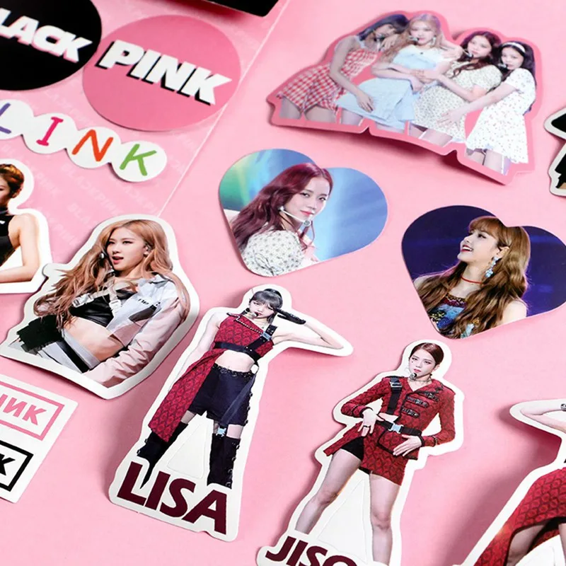 1 упаковка blackчерно-Розовые наклейки JISOO JENNIE ROSE LISA бумажные канцелярские наклейки для фанатов коллекция подарок