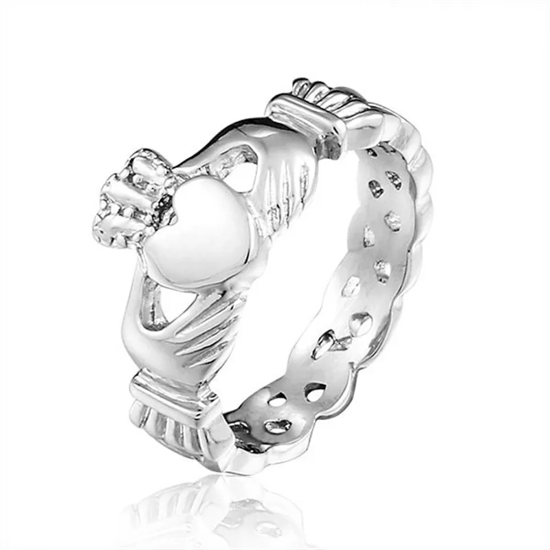 Women's Silver color Stainless Steel Irish Claddagh Promise Friendship Band Ring