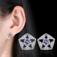 100 925 sterling silver fashion lucky star shiny crystal ladiesstud earrings jewelry female women wholesale drop shipping