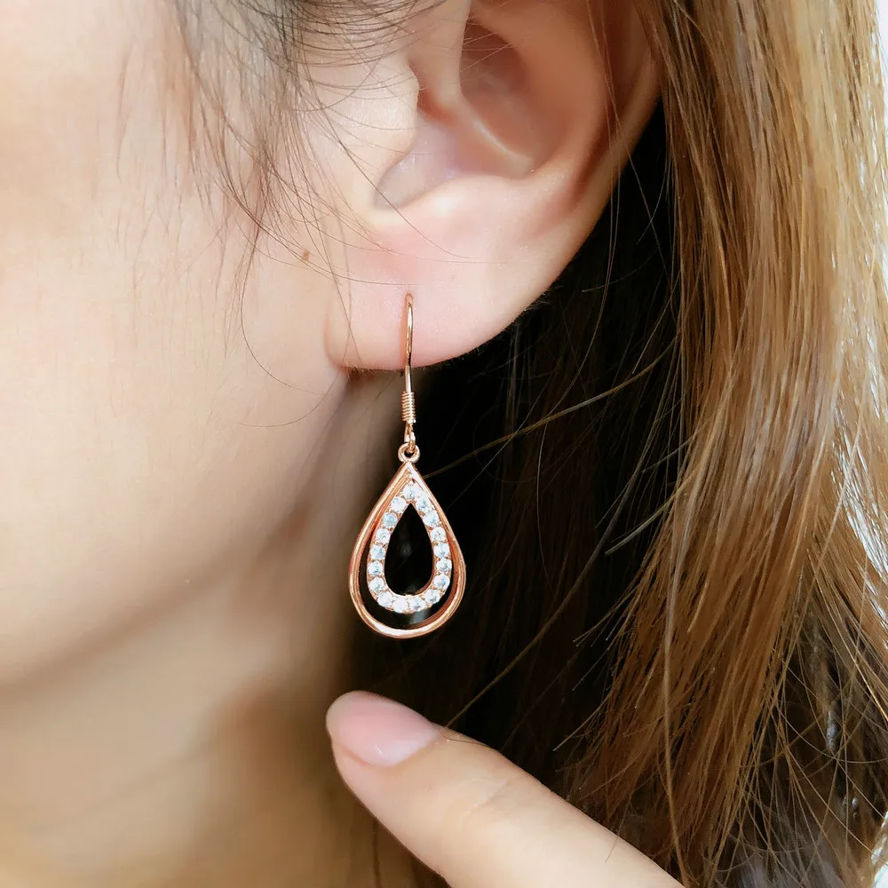 1 пара серьги капли в форме прозрачный циркониевый Кристальный розовый золотой