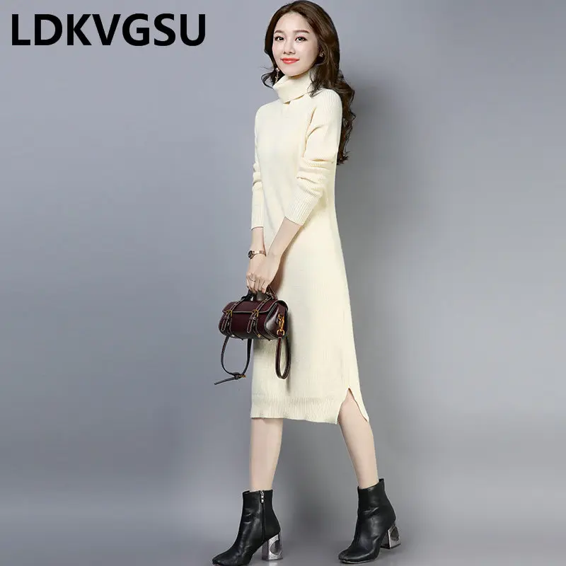 Осень зима 2018 новый длинный свитер женское бархатное плотное платье с длинным