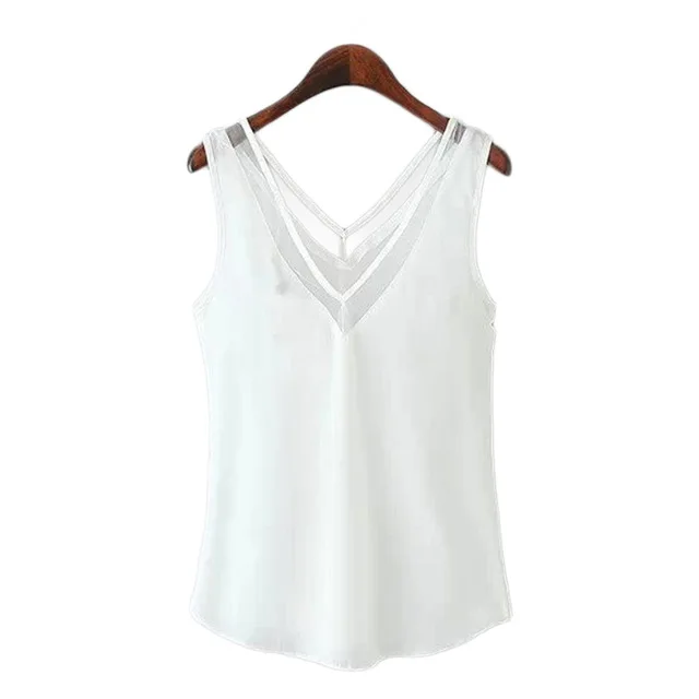 White Новые женские топы, мода, женские летние шифоновые блузки, большие размеры, S-3XL, Повседневная рубашка без рукавов, черные, белые цветные Блузы - Цвет: White