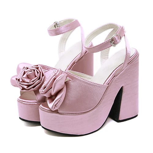 pink color Gdgydh/Босоножки на платформе с открытым носком; женские туфли на квадратном каблуке с пряжкой на щиколотке; модные замшевые туфли с цветочным узором; Цвет черный, розовый; женская обувь на толстом каблуке - Цвет: pink color