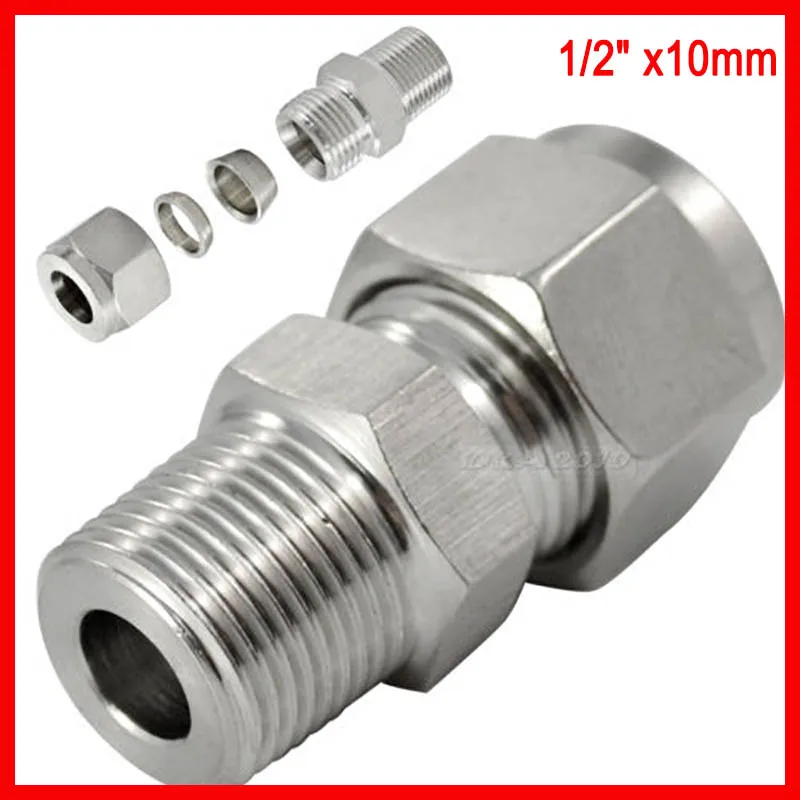 

Free shipping DOUBLE FERRULE TUBE FITTING MALE CONNECTOR 10 MM ODx1/2" NPT STAINLESS STEEL SS304 5pcs/lot