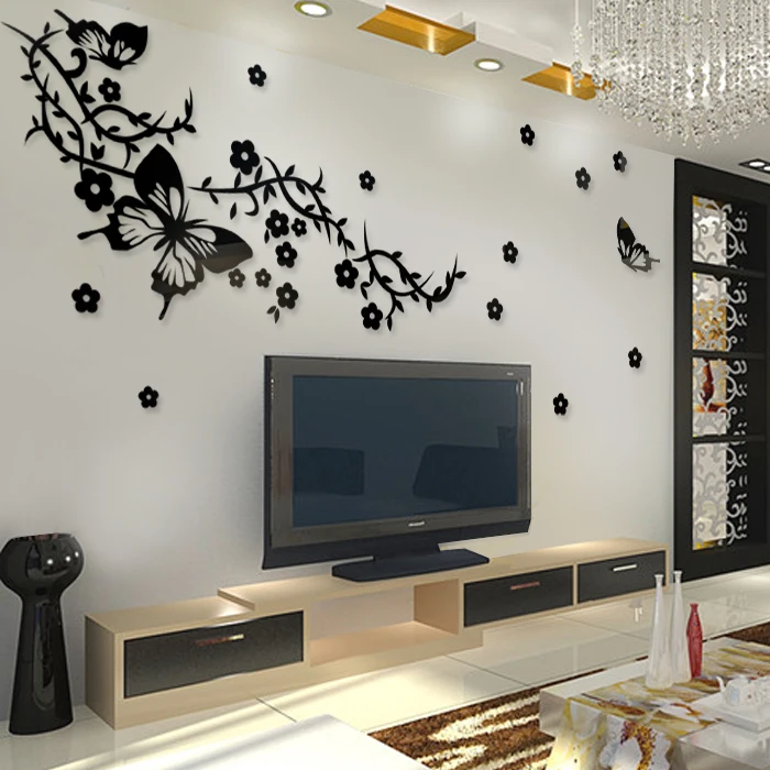 

Wall stickers acrylic crystal three-dimensional butterfly tv background wall stickers